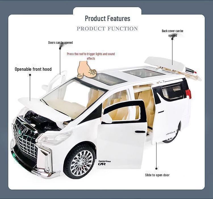 Alphard Model Six-Door Toy MPV: Children's Inertial Music Car & Luxury Baby Car Ornament