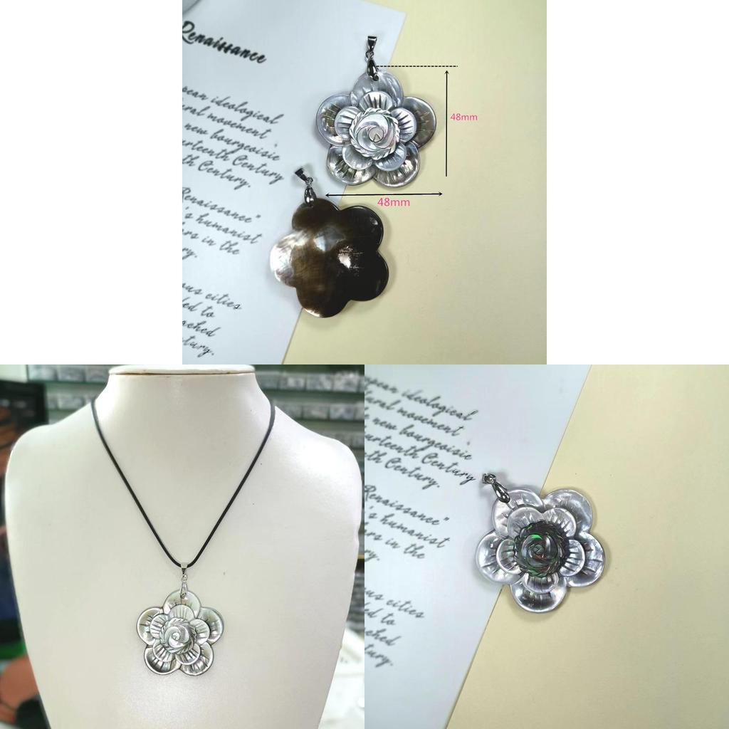Handcrafted Black Shell Flower Pendant With Design For Vintage Jewelry Enthusiasts