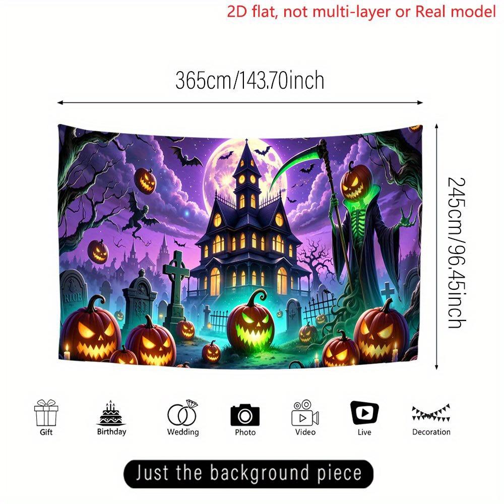 2D Flat Printing Party Banner 1 Piece Halloween Scene with Pumpkins and the Grim Reaper Extra Large Sizezyc