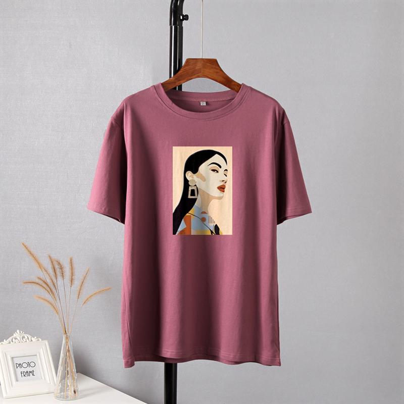 Hirsionsan Chic Cotton Printed T Shirts Women Summer Loose Casual Tees Oversized Aesthetic Graphic Clothes Plus Size Female Tops