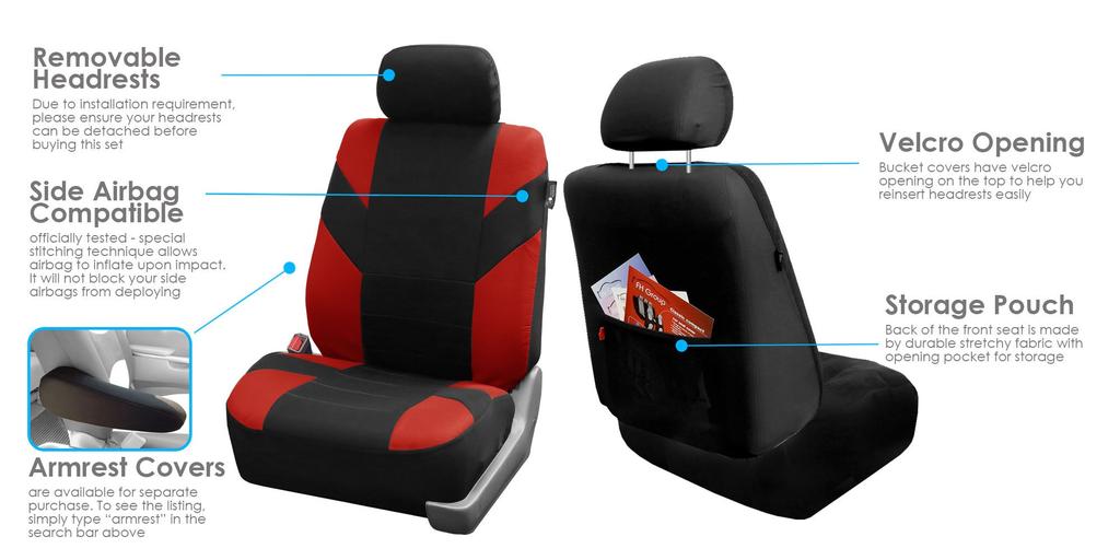 FH Group FB072RED115 Full Set Seat Covers Airbag and Split Bench Compatible (Roadmaster Red)