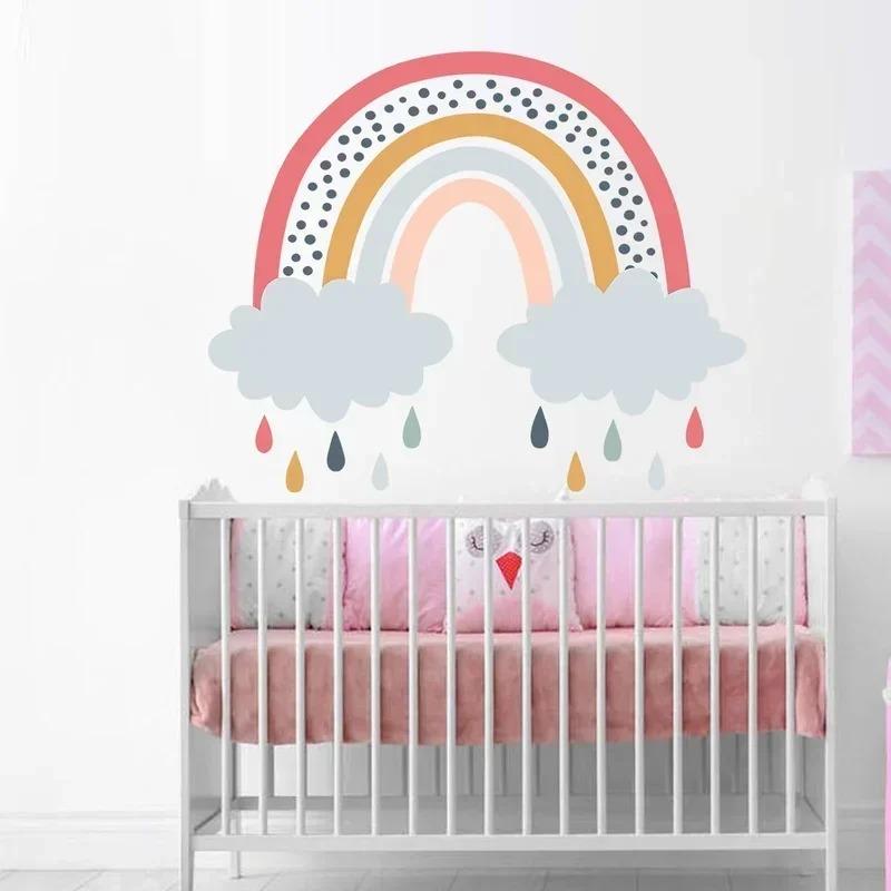 2Pcs Rainbow Paradise Children's Room Wall Sticker PVC Self-adhesive Paper Art Mural Home Decoration Wallpaper