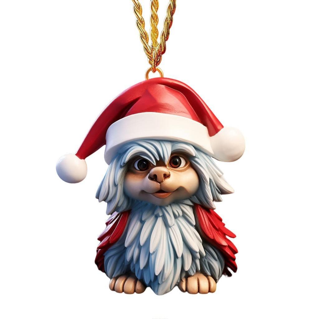 Cute Cartoon Christmas Elf Dog Hanging Ornament For Festive Car Decoration