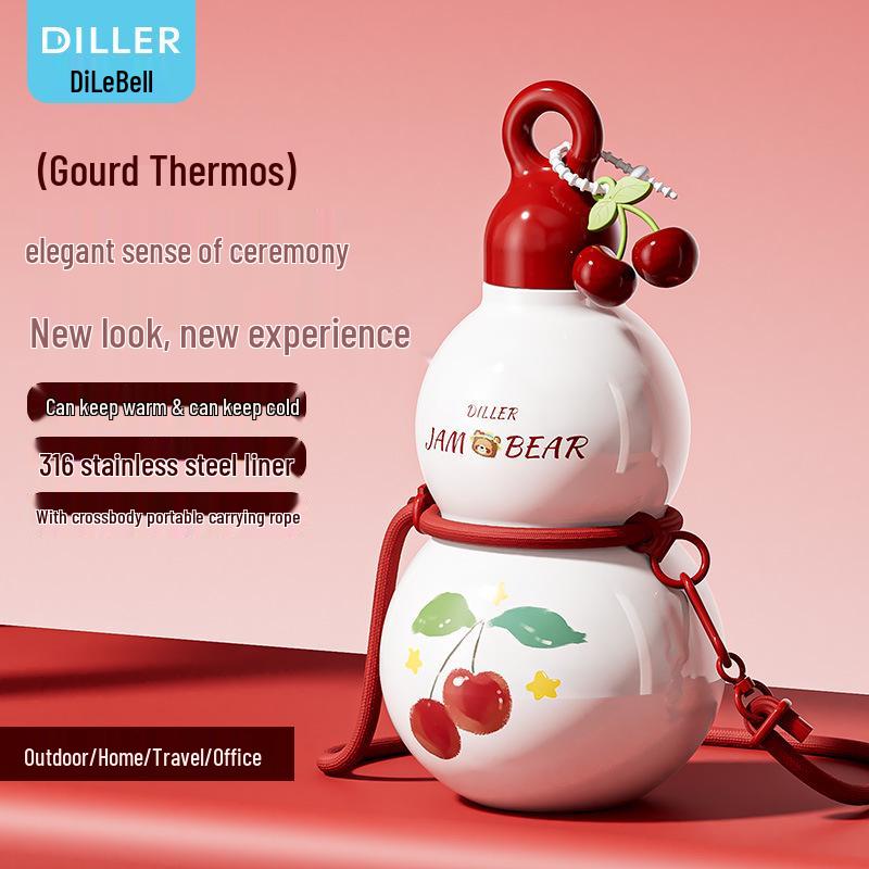 Dilebei High-Capacity 316 Stainless Steel Cherry Thermos Cup for Outdoor Sports Panda Gourd Cup - 360ML