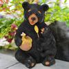 Solar Bear Lamp Figurine Weather-proof Outdoor Garden Yard Pathway Patio Lawn LED Honey Jar Bear Resin Statue Sculpture Decoration Light