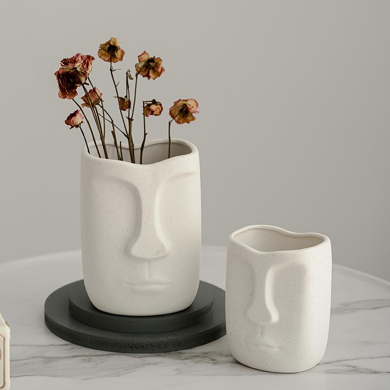 Creative Ceramic Face Vase Dried Flowers Plant Flower Pot Abstract Figure Head Vase Crafts Living Room Ornaments Home Decoration