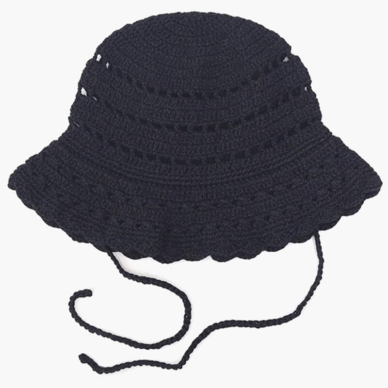 

Women s Handmade Wave Hat Knitted Strap Bucket Hat black