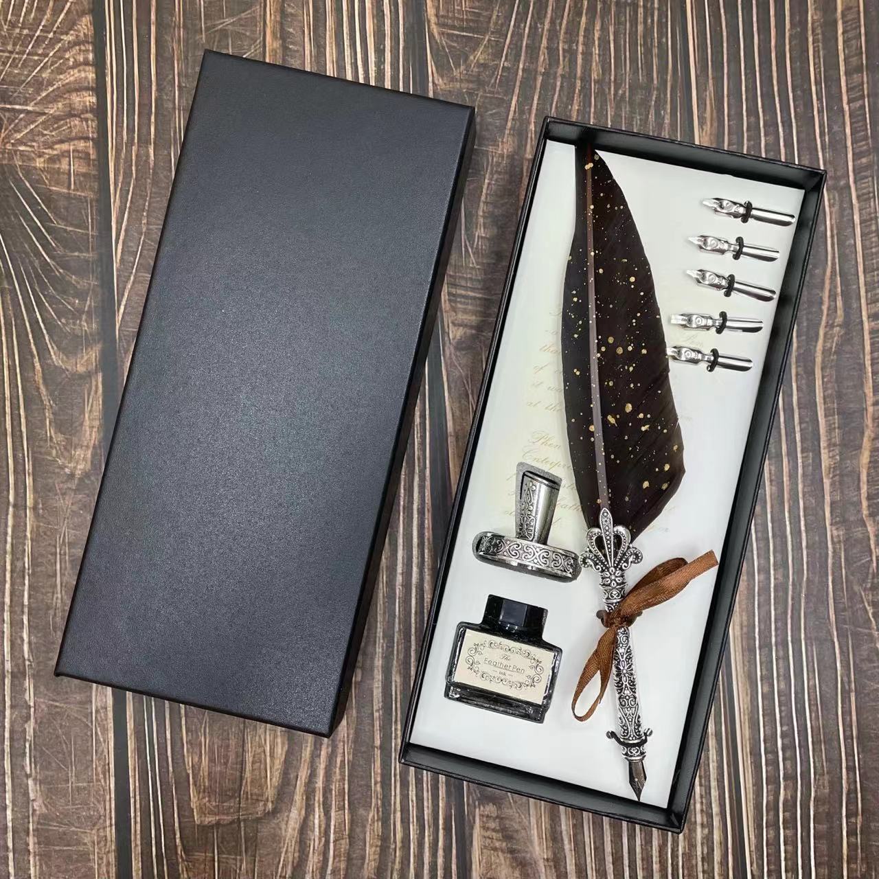 

Креативное винтажное перо для письма с чернилами, подарок учителю на праздник, день рождения, перо с пером, перо-корона для обучения 0.5mm темно-коричневого