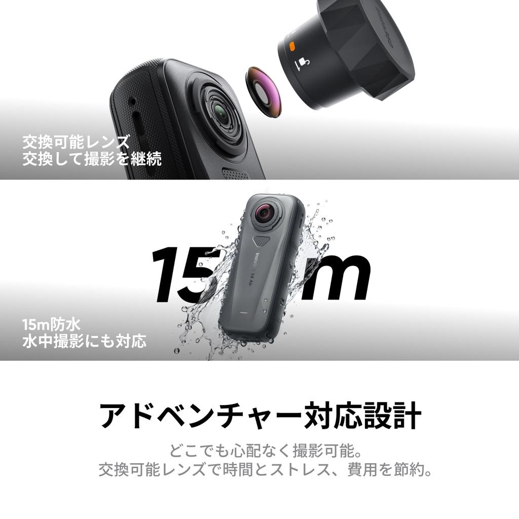 Insta360 X4 Air Starter Kit Leggero 165g 8K panoramico invisibile selfie intercambiabile vento FlowState immagine (Nero grafite) - Telecamera a 360 gradi,