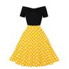 Women's Crewneck, Short Sleeve Stitching, Contrasting Vintage Polka Dot Dress, Oversized Skirt