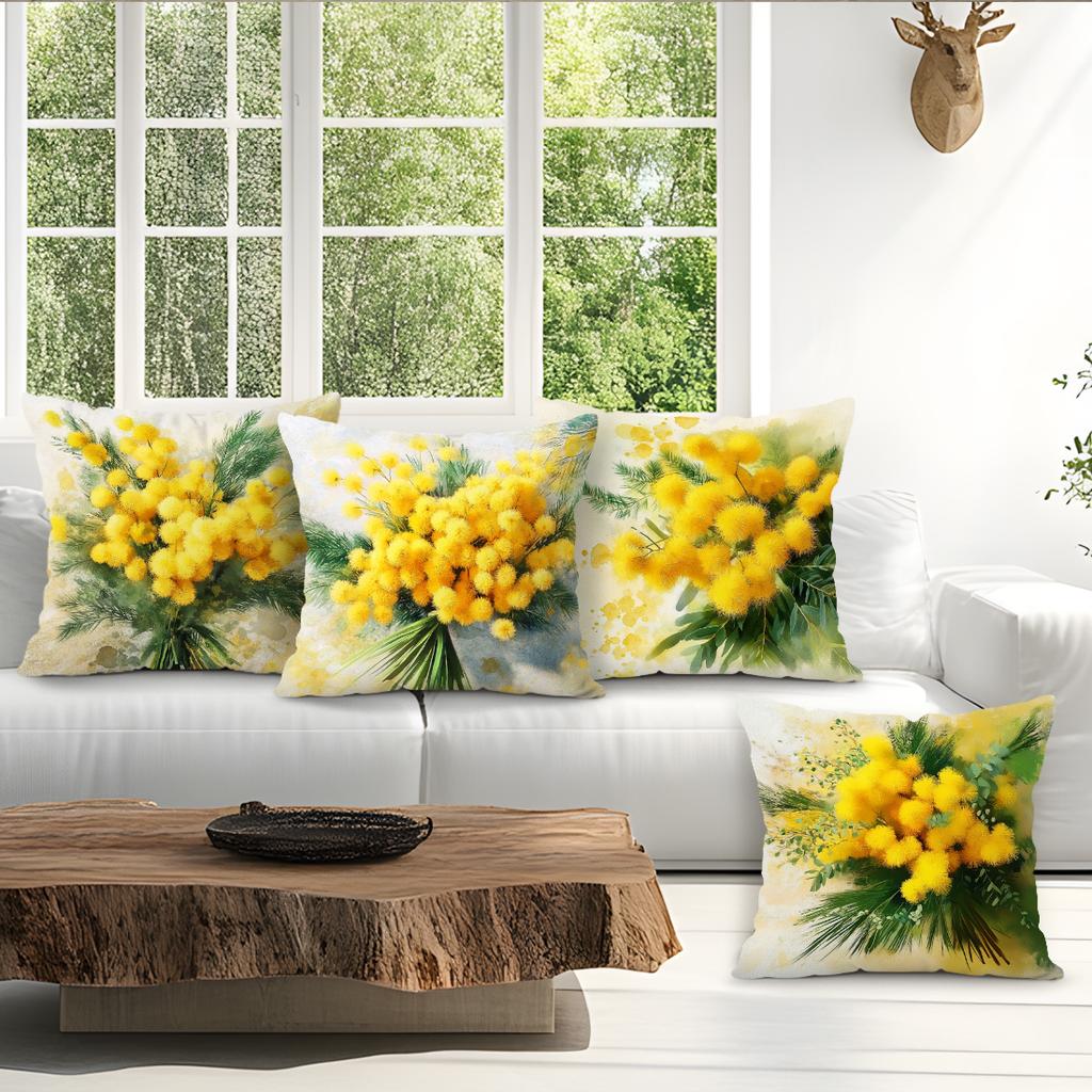 Warm Yellow Flower Pillowcase Printed Polyester 40/45/50Cm Throw Pillowcover Decorative Sofa Cushion Pillowslip Home Decor