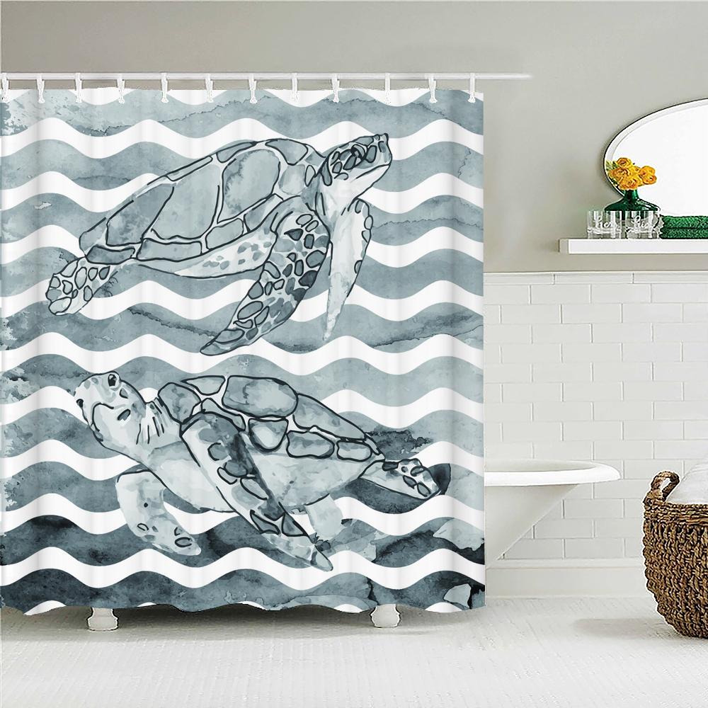 Creative Shower Curtains Printed Ocean Turtle Waterproof Bathroom Curtain Home Decor Polyester Bath Shower Curtain With Hooks