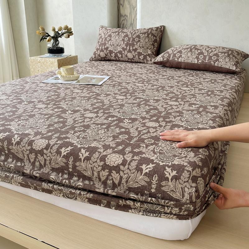 New printed single-piece fitted sheet three-piece set, washable mattress protective cover, all-inclusive mattress and pillowcase 90x200cm 2pcs