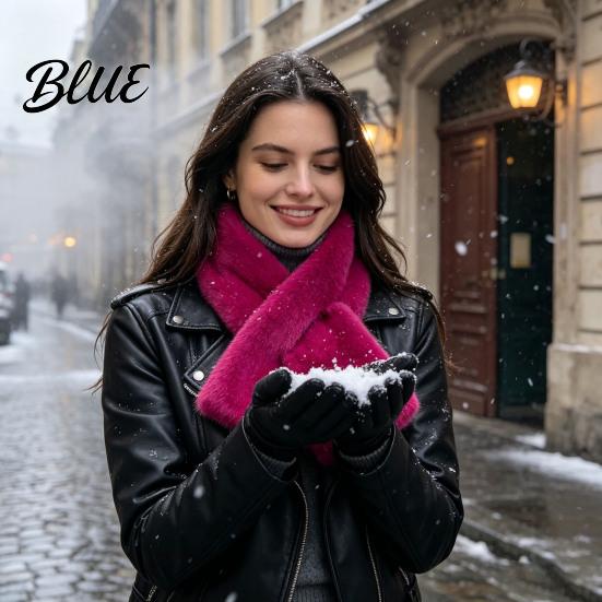 Doppelseitiger Samt-Nackenschal Damen Kunstpelzschal Winter für Kaltes Wetter Kurzer Kragenschal Weich Kreuzschnalle Thermoschal & Nicht sperrig,