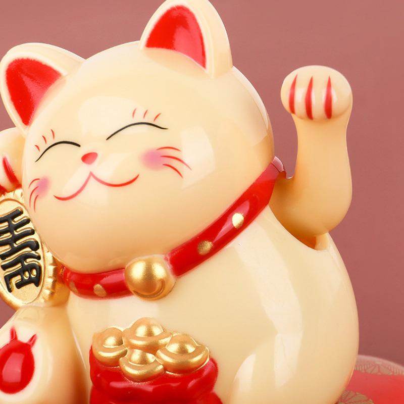 Fortune Cat Solar Waving Ornament - Creative Car and Home Decor for Wealth and Prosperity