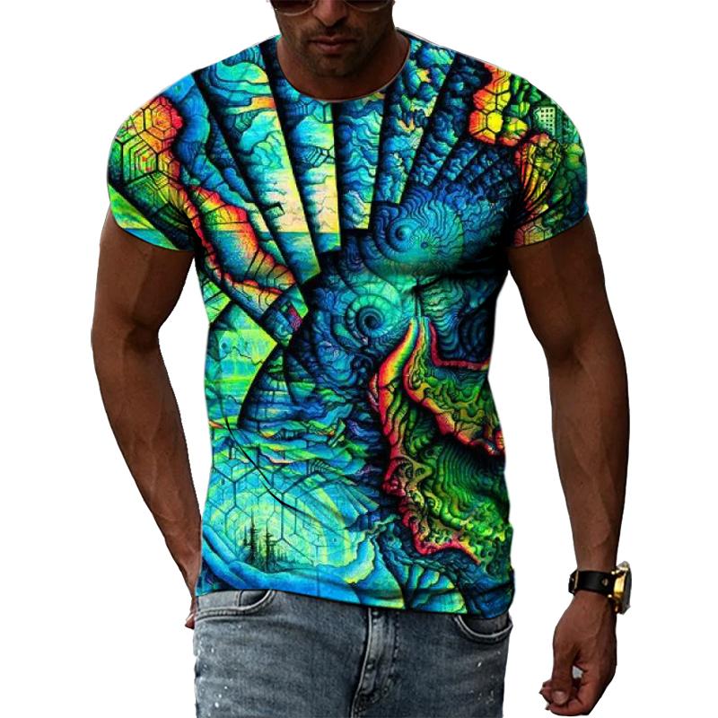 Men's Casual Fashion 3D Printed Abstract Color Graphic T-Shirt Street Style Summer  Hip Hop Harajuku