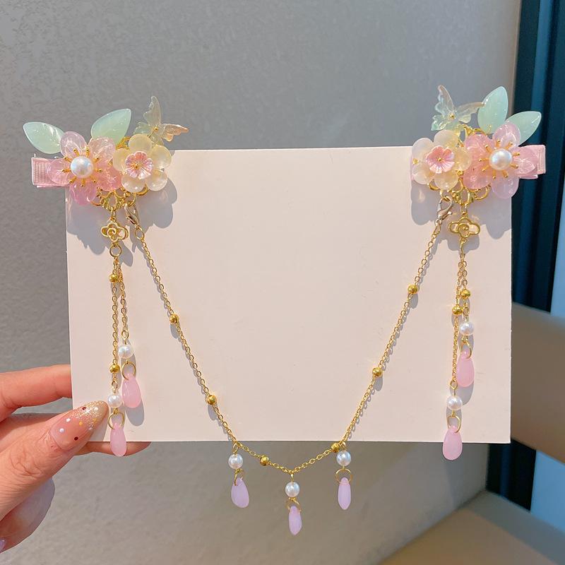 Chinese Style Hanfu Hairpin Set for Girls - Includes Hair Clips, Swaying Tassels, and Butterfly Accessories