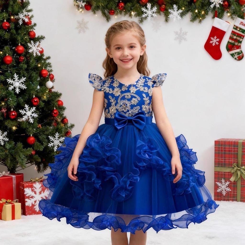 Detské vyšívané sieťované princeznovské šaty - nadýchaná sukňa pre družičku alebo na klavírne vystúpenie