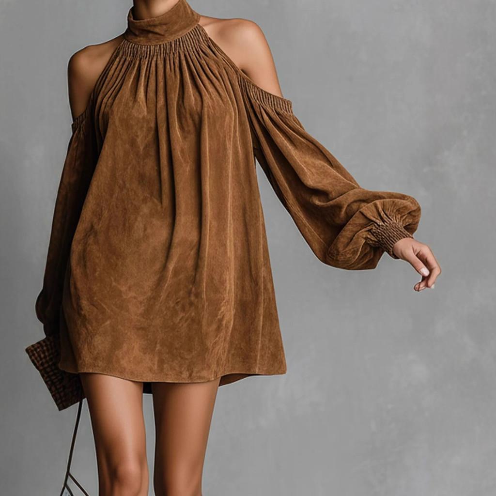 Polyester Blouse Dress With Lantern Sleeves For Casual And Party Wear