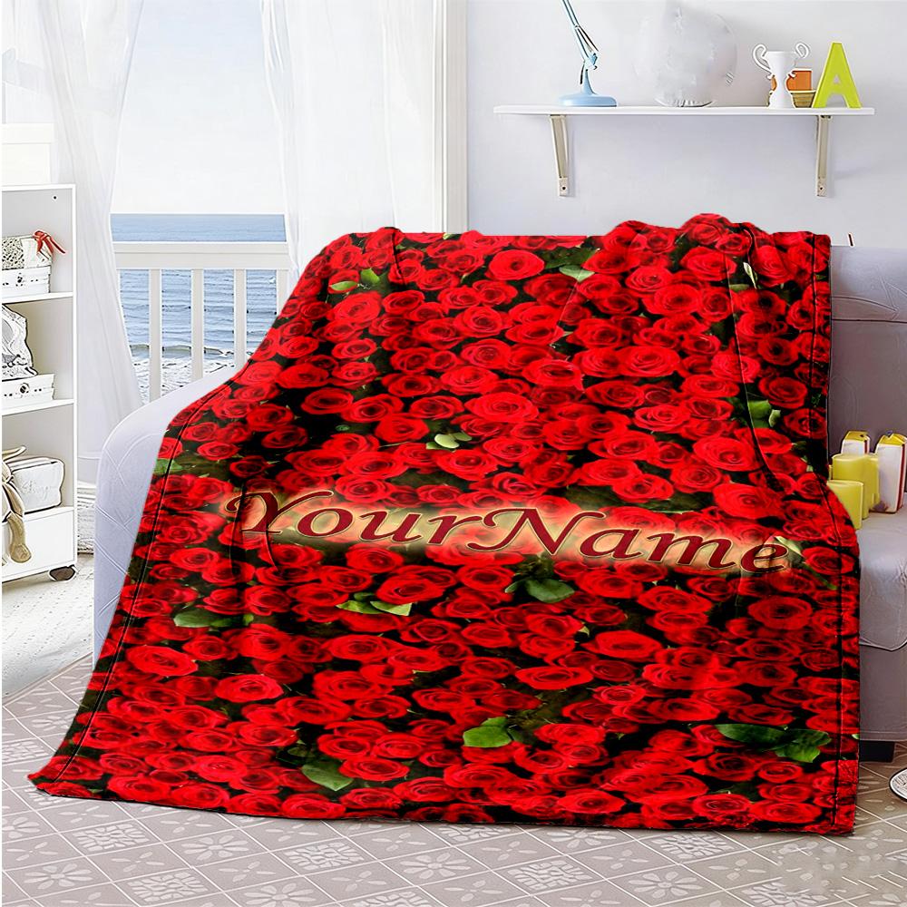 Rose Customize Your Name Blanket Gift Customizable Blanket Comfortable Suitable for Office Chair Livingroom Seaside Couch Ideal for All Seasons
