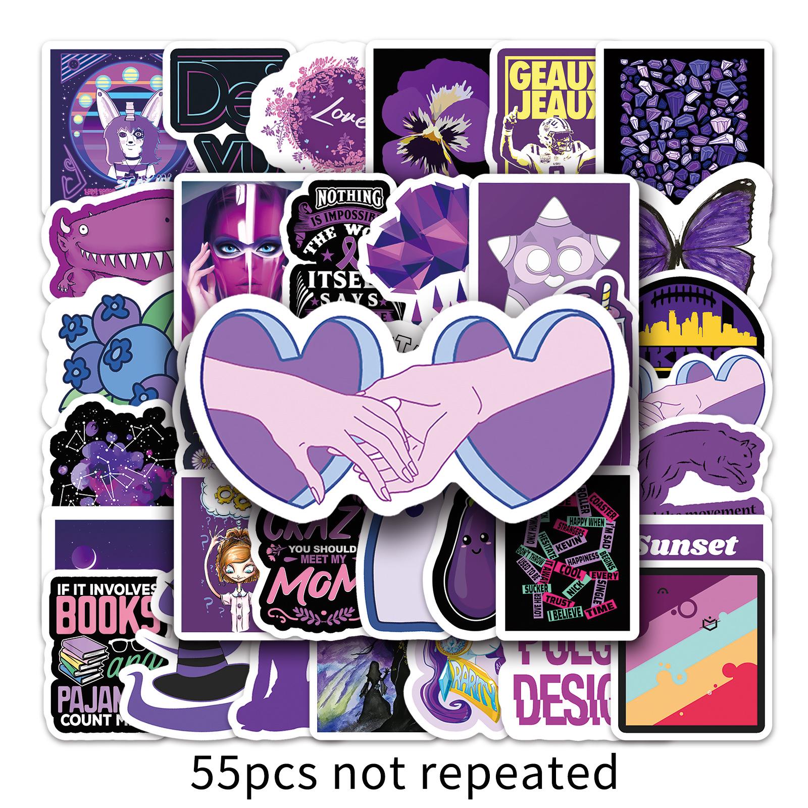 55-Piece Purple Graffiti Sticker Set for Suitcase, Travel Case, Car - Waterproof & Stylish