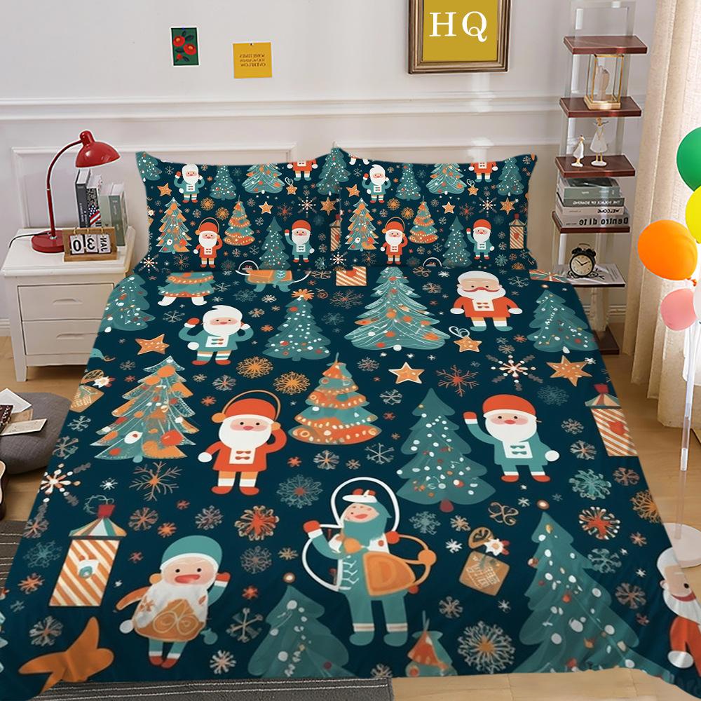 Weihnachtsdruck 3D-Druck Polyester Kissenbezug Bettbezug Zwei- oder Dreiteiliges Set