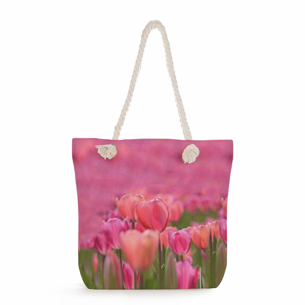 Multifunctional Flower Printed Thick Rope Shoulder Beach Bag Casual large capacity handbag 7612