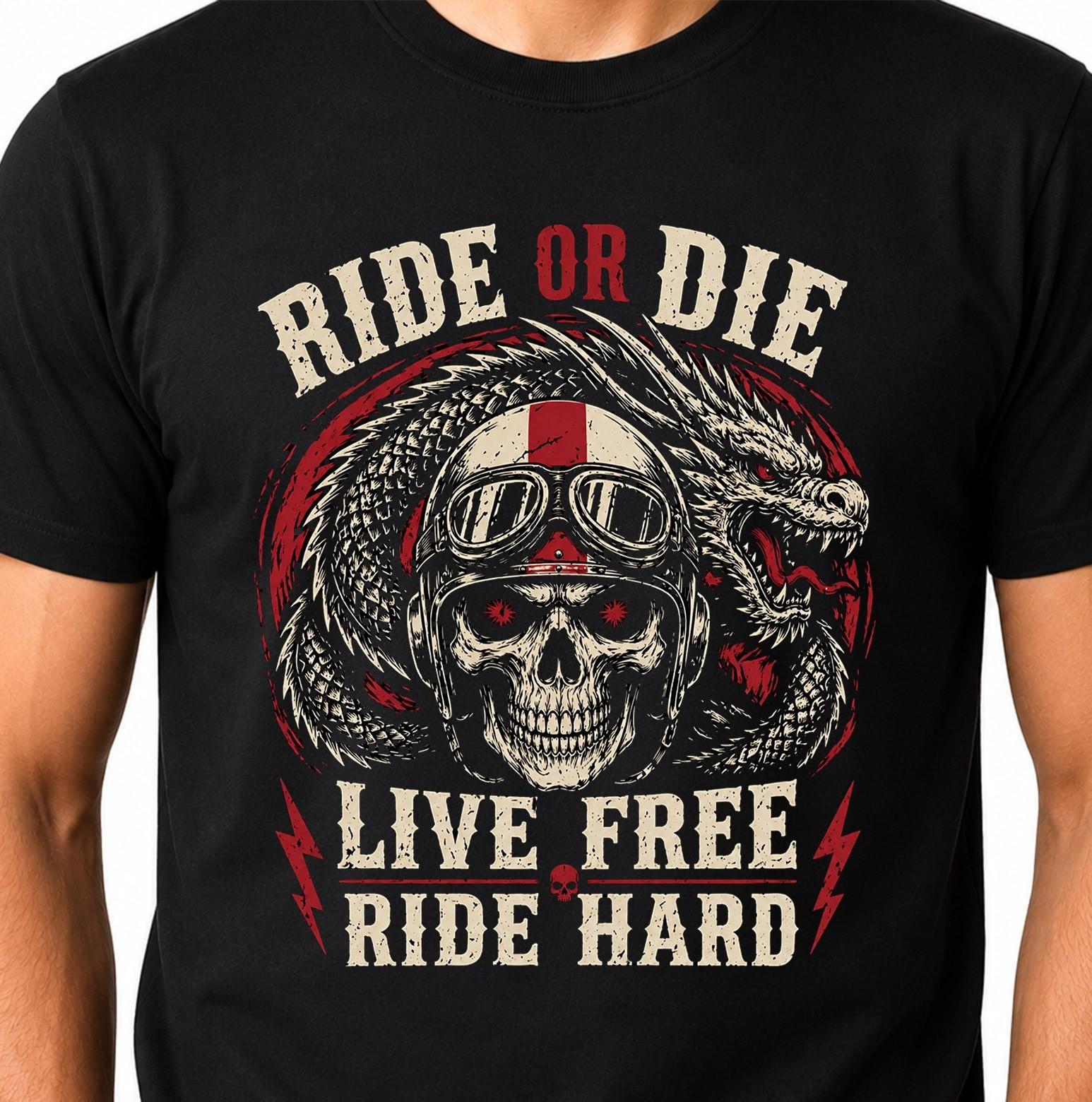 Ride or Die T Shirt Skull Snake Biker Motorcycle Live Free Mens Gift Graphic Tee S разноцветный