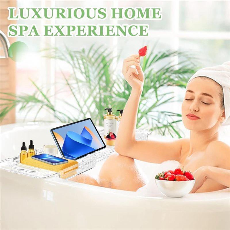 Acrylic Bath Caddy Drain Tray For Tub, Expandable Multifunctional Bathroom Organizer, Simple Bathtub Table Design