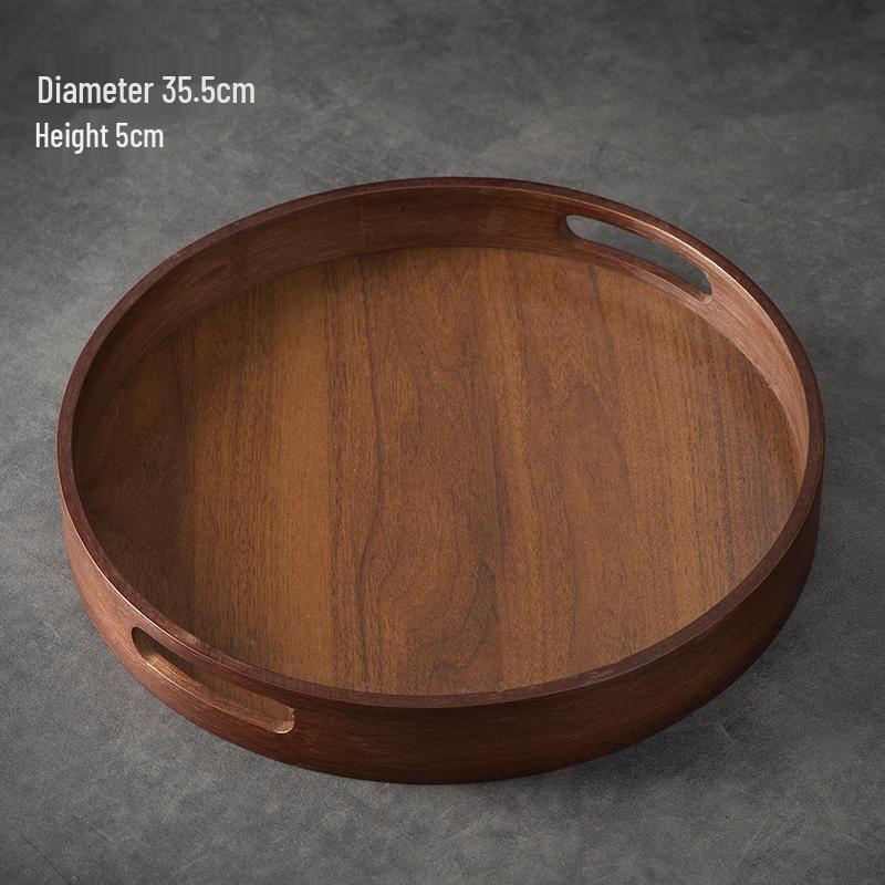 Creative Walnut Dessert & Fruit Plate with Teacup Holder - Bamboo & Wood Tea Tray