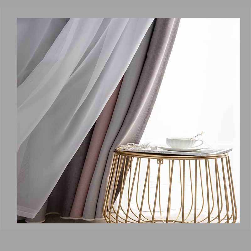 Gradient Striped Blackout Curtains Dual-Layer Sheer & Fabric Grommet Top All-in-One Window Drapes Home Decor