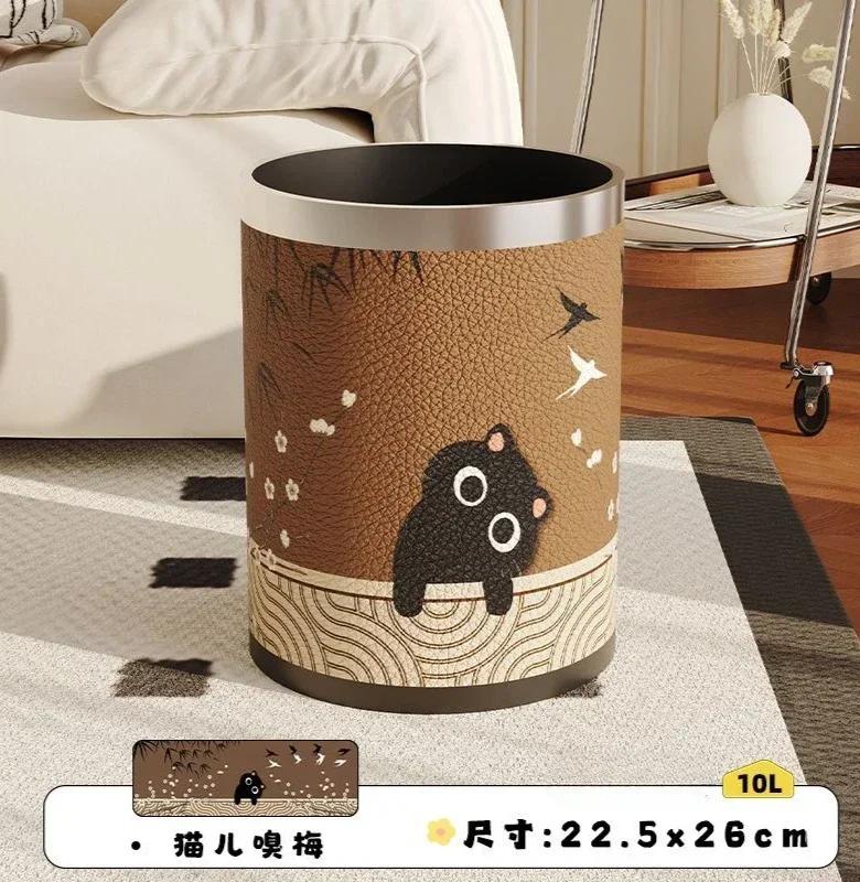 Antique Style Leather Trash Can High Quality Wastebasket Home Living Room Bedroom Trash Bin Wastebasket Home Accessories
