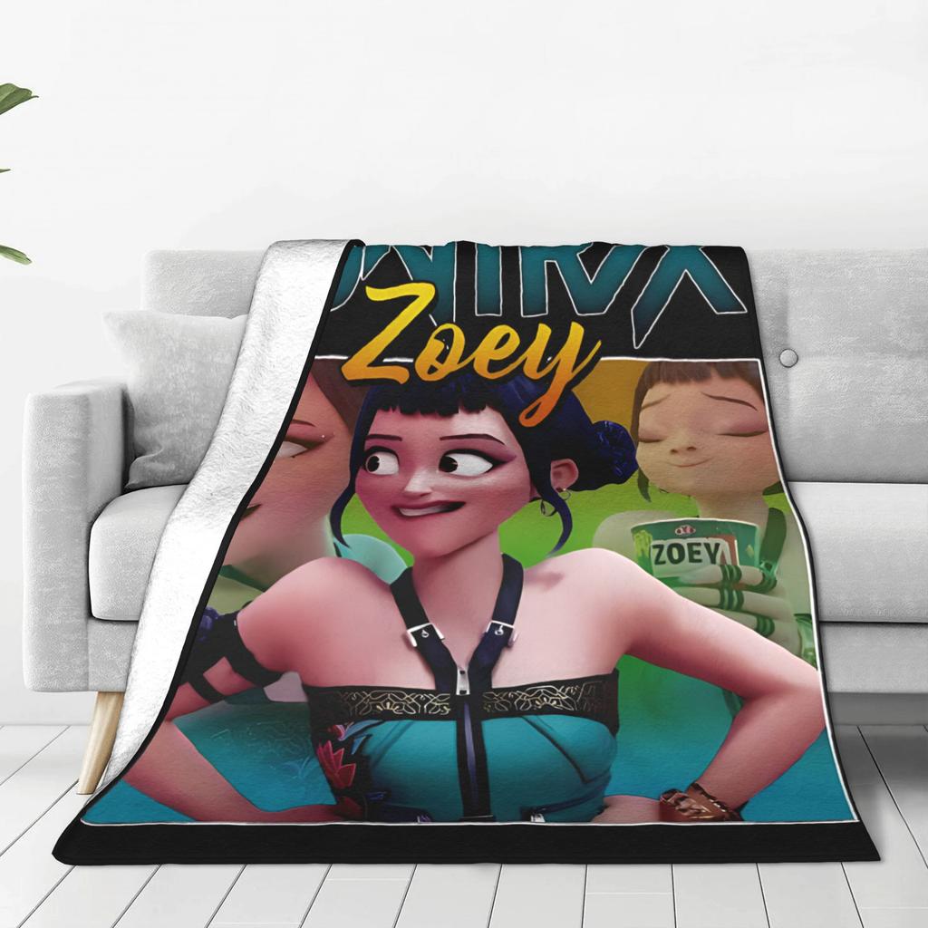 Warm Soft Blanket Airplane Travel Zoey Huntrix KPop Demon Hunters Throw Blanket Flannel Bedspread For Couch Chair Sofa Bed Cover