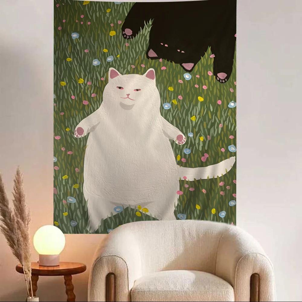 Creative Cat Cartoon Decorative Tapestry Home Wall Living Room Office Decorative Tapestry