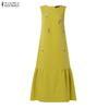 ZANZEA Women Casual Round Neck Loose Floral Embroidery Sleeveless Dress
