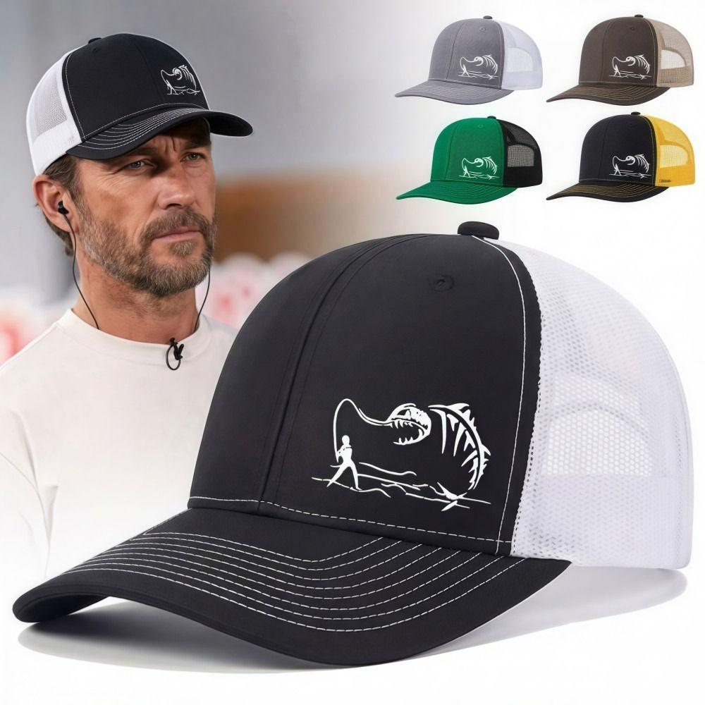 Fashion Fisherman Print Men's Baseball Cap Grid Hip Hop Trucker Hat Lightweight Breathable Duck Tongue Hat Spring Summer Outdoor