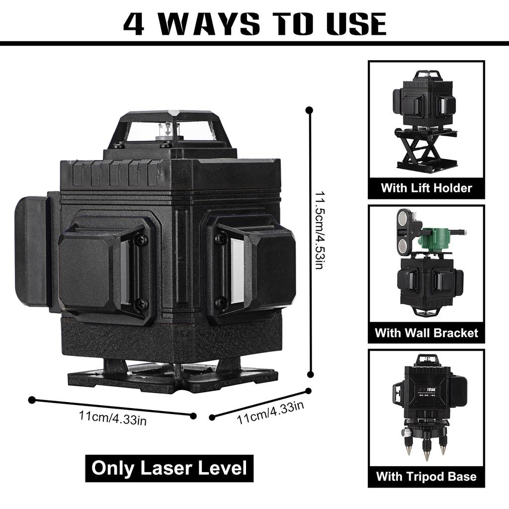 2400mAh 10 PCS 8/12/16 Green Line 4D Light Laser Level 360° Horizontal Vertical Cross Spirit Level Measure Tool Kit