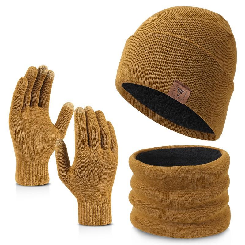 Acrylic Knit Winter Hat Scarf Gloves Set Adults Warm Lightweight Casual 3-Piece Accessory Kit In Multiple Colors