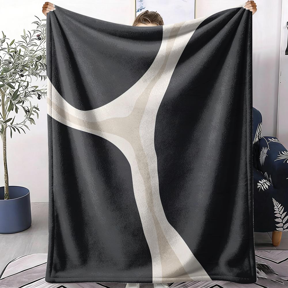 Black Abstract Plant Throw Soft Flannel AC Blanket Lightweight Summer Nap Throw Cozy Blanket for Sofa Bed Travel Home