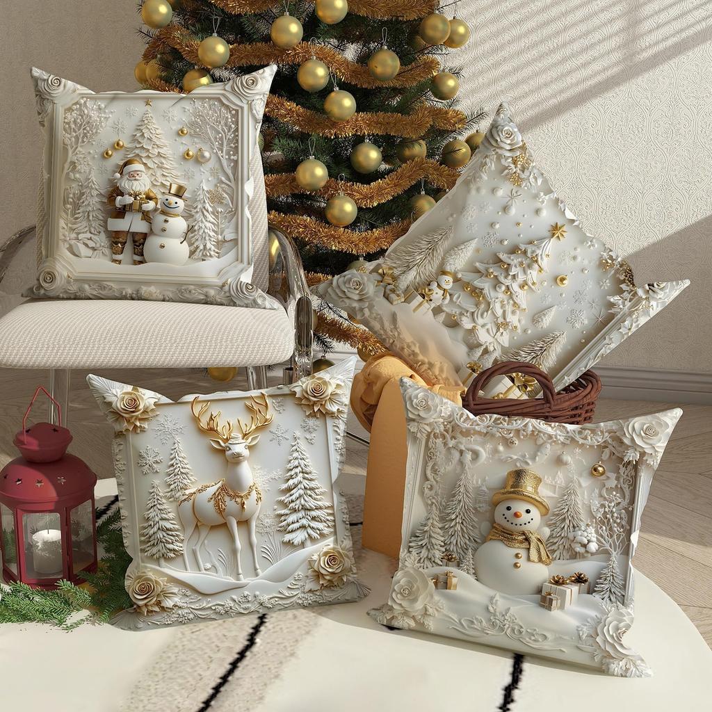 4pcs 2D Christmas Pillow Cover Christmas Snowy Village Pillowcases Santa Claus Elk Pillow Cover Navidad Natal New Year Gift 2026