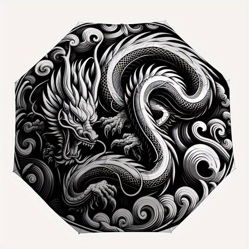 

1pc Dragon Yin Yang Automatic Open/close Folding Umbrella, Compact Portable Travel Umbrella, Perfect Birthday/Christmas, Cute Umbrella, Dura