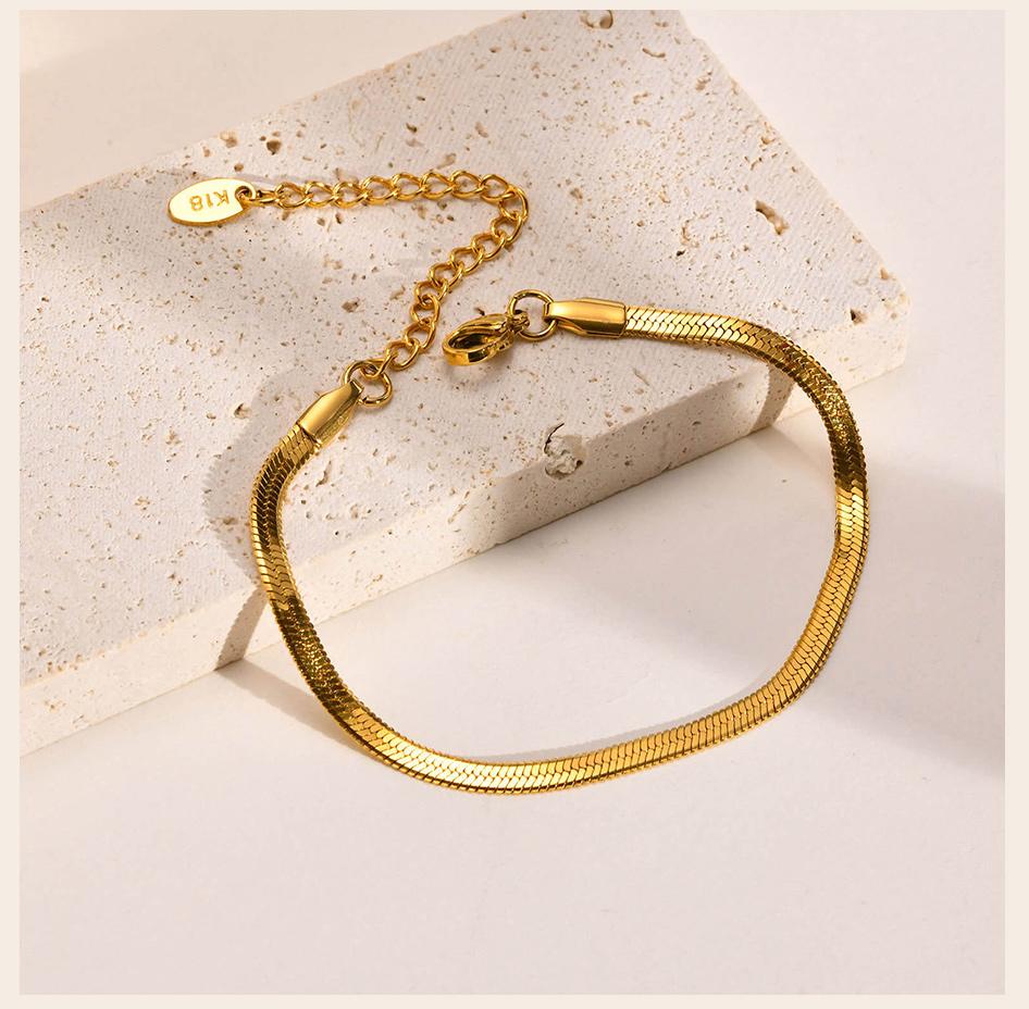 Herringbone Bracelet Women ,Thin Flat Snake Chain Link Wristband Stainless Steel Jewelry