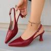 Leather Sandals Fashion Pointed Toe Shallow Mouth One Strap Anti-Slip Wear-Resistant High Heels