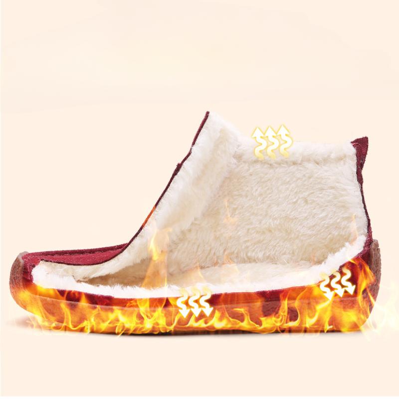 Plush Warm Women Short Boots Retro Cow Suede Flats Casual Walking Shoes Winter Snow Boots Soft-soled Mother Shoes