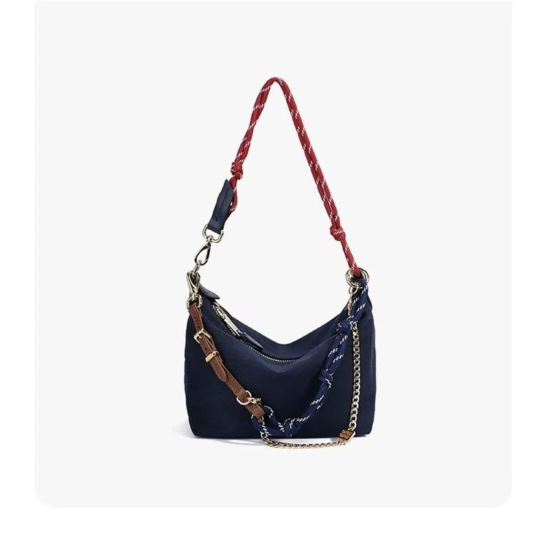 

Zrvr Waterproof Canvas Retro Lunch Box Bag Contrast Color Surfing Rope Chain Handbag Underarm Bag Shoulder Messenger Bag Navy blue