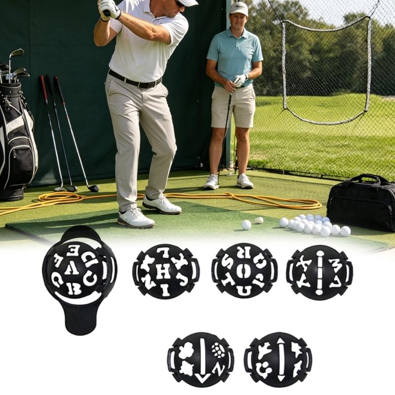 Handheld Golf Ball Drawing Guide Tool for Alignment Practice, Interchangeable Pattern Inserts with Letter Symbol and Guide Mark Styles