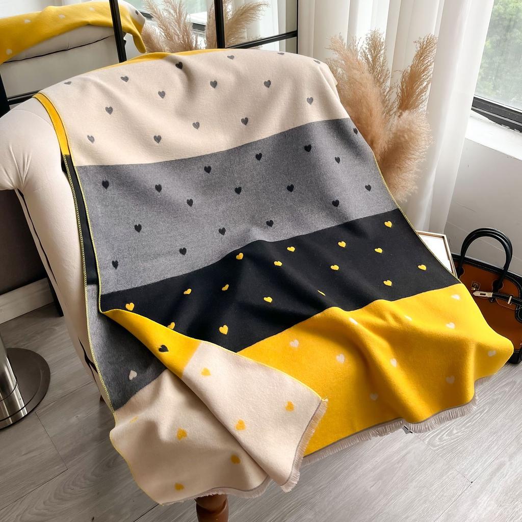 Heart-Shaped Texture Color Matching Fashionable Double-Sided Women'S Imitation Cashmere Thermal Scarf Air Conditioner Scarf Shawl