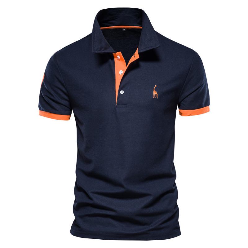 Herren Mesh-Poloshirt mit Umlegekragen und zinnoberfarben gesticktem Reh, Kurzarm, Weiß