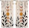 Wild Floral Moon Curtains, Boho Vintage Moon Phase Botanical Mid Century Moonlit Plants Aesthetic Spring Flower Blackout Window
