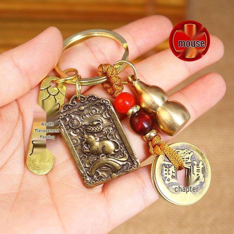 Breloc Față-Verso Zodiac & Zeul Marțial Zhao Gongming cu Monede Cinci Împărați & Dovleac